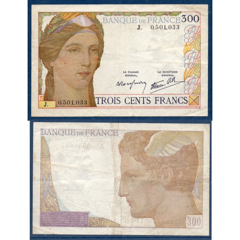 300 Francs Serveau, TTB-, série J 6.10.1938  Billet de la banque de France