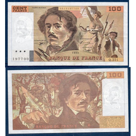 100 Francs Delacroix, TTB, 1993 Billet de la banque de France