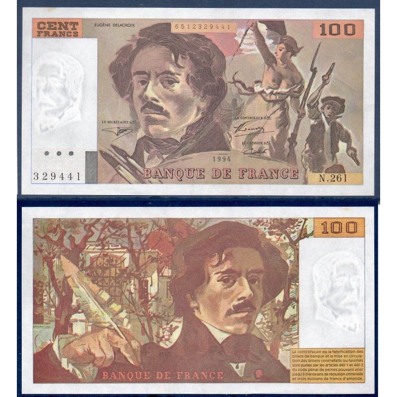 100 Francs Delacroix, Sup, 1994 Billet de la banque de France