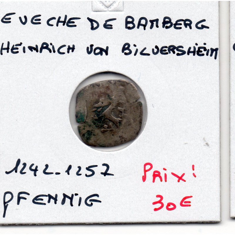 Evêché de Bamberg 1 pfennig 1242-1257 TB, Henri de Bilversheim pièce de monnaie