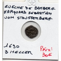 Evêché de Bamberg 3 Heller 1690 TTB, Marquard Sebastian von Stauffenberg pièce de monnaie