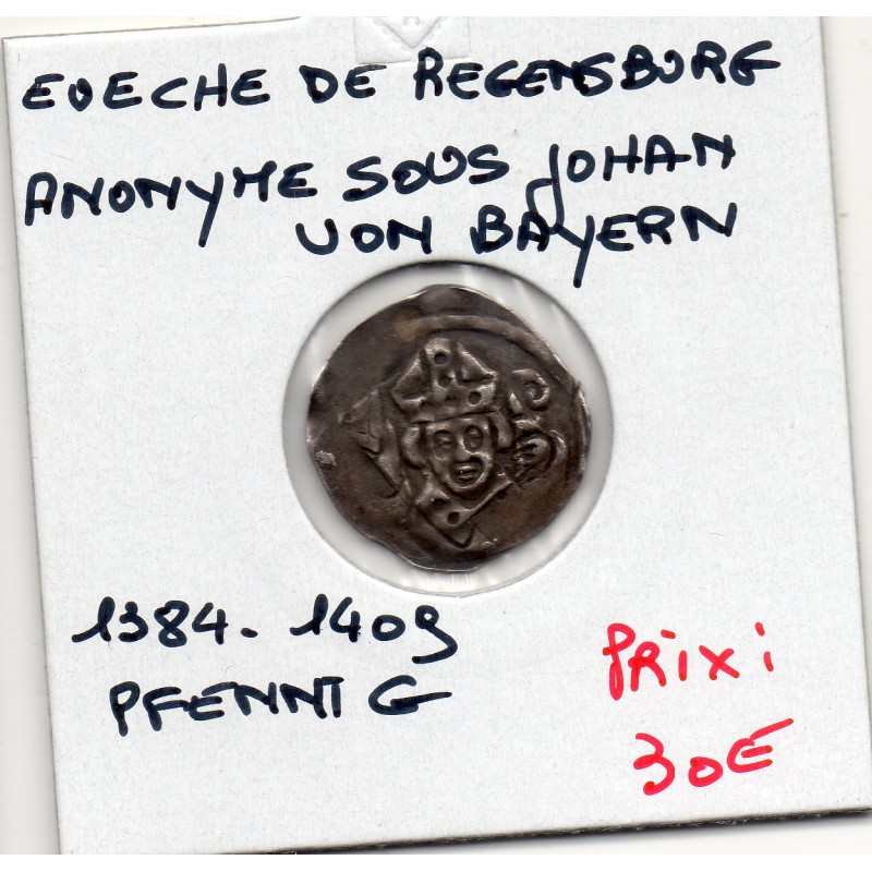 Evêché de Regensburg pfennig 1315-1374 TTB, Anonyme Sous Jean 1er de Bavière pièce de monnaie