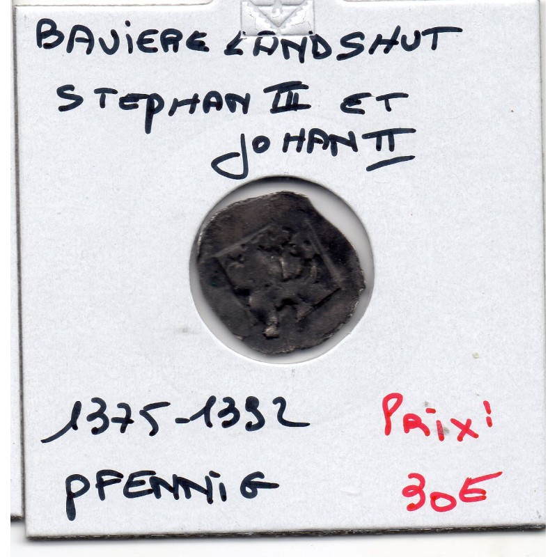 Baviere-Landshut pfennig 1375-1392 TB, Stephan III, Frierich et Johann II pièce de monnaie