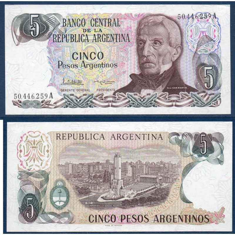 Argentine P.312a, Spl Billet de 5 Pesos 1983-1984 Rosario