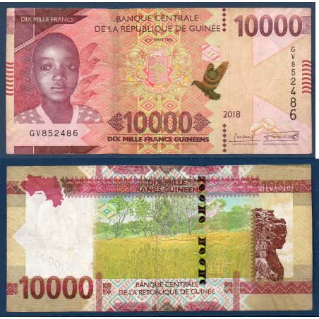 Guinée P.49Aa, TB, Billet de 10000 Francs 2018 Dame de Mali