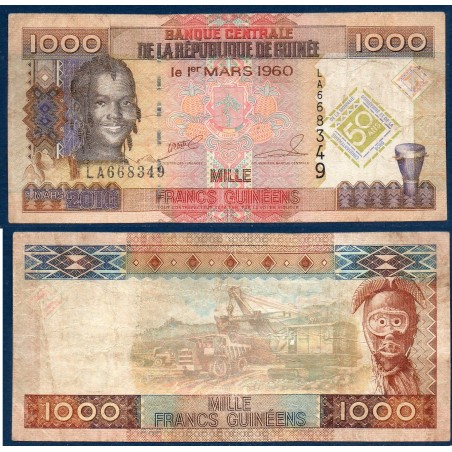 Guinée P.43b, TB, Billet de 1000 Francs 2010 50è anniversaire