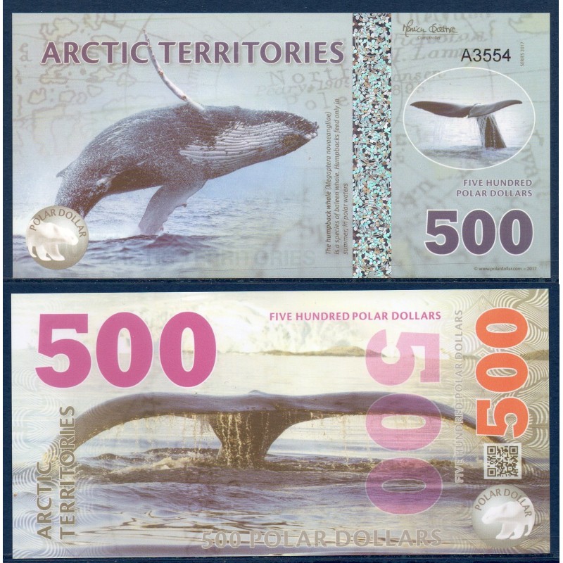 Arctic territories, Billet de 500 polar dollars 2017 Baleine