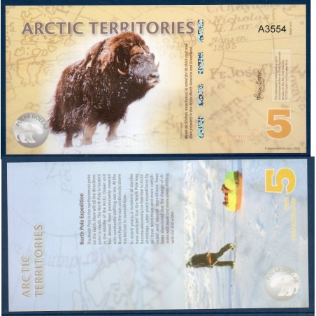 Arctic territories, Billet de 5 polar dollars 2012 Bison