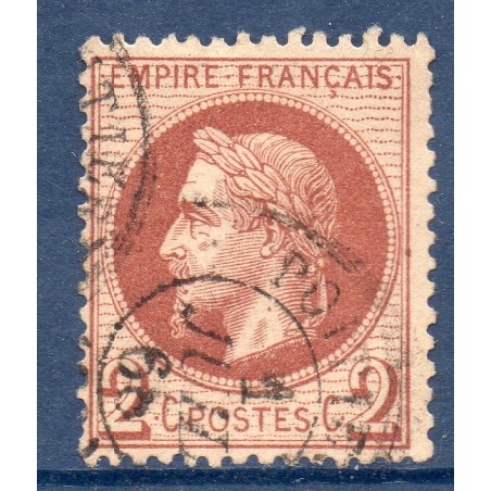 Timbre France Yvert No 26A Empire Lauré 2c rouge-brun Oblitéré