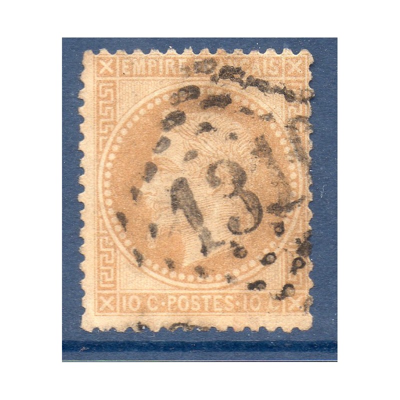 Timbre France Yvert No 28Ba Empire Lauré 10c bistre foncé Oblitéré gros chiffres