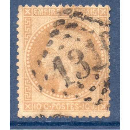 Timbre France Yvert No 28Ba Empire Lauré 10c bistre foncé Oblitéré gros chiffres