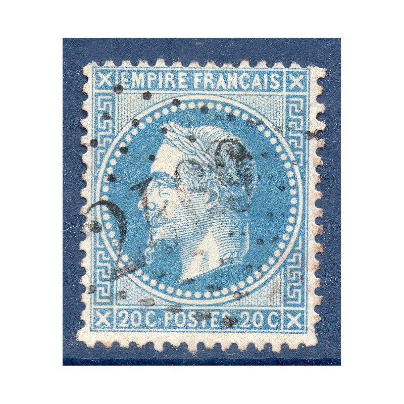 Timbre France Yvert No 29Aa Empire Lauré 20c bleu foncé Oblitéré gros chiffres