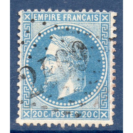 Timbre France Yvert No 29Aa Empire Lauré 20c bleu foncé Oblitéré gros chiffres