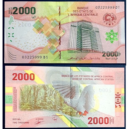 Afrique Centrale P.702, TTB, Billet de 2000 Francs CFA 2020 perroquet