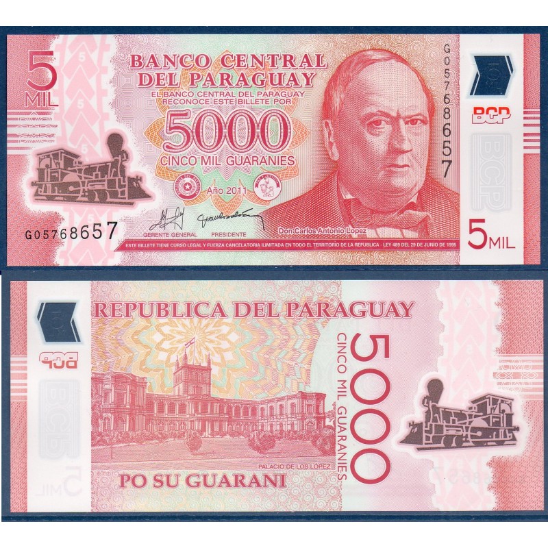 Paraguay Pick N°234a, Spl, Billet de banque de 5000 Guaranies 2011