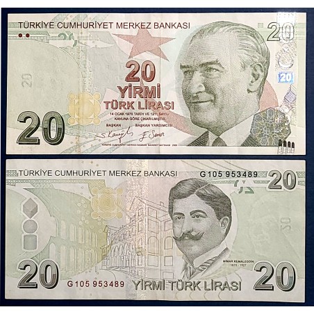 Turquie P.224e, TTB, Billet de 20 Lira 2009 Kemaleddin