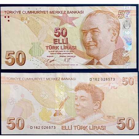 Turquie P.225d, TTB, Billet de 50 Lira 2009 Fatma Aliye