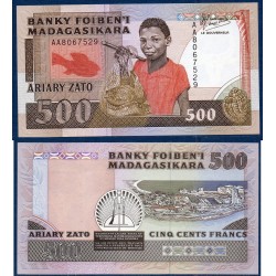 Madagascar P.71a, Spl Billet de 500 Francs - 100 ariary 1988 pecheur