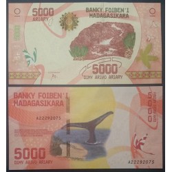 Madagascar P.102, Neuf, Billet de 5000 Ariary Francs 2016 Balaine