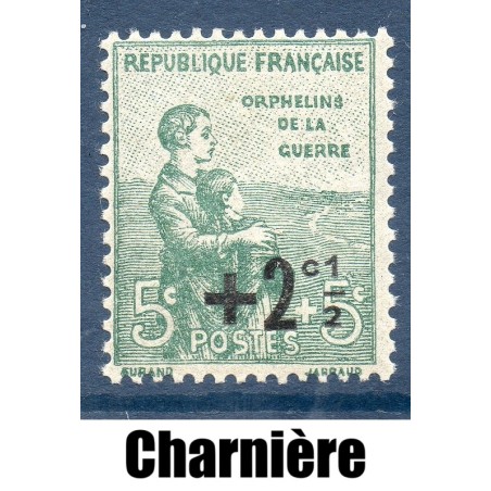 Timbre France Yvert No 163 Orphelins de la guerre surchargé neuf * sur charnière