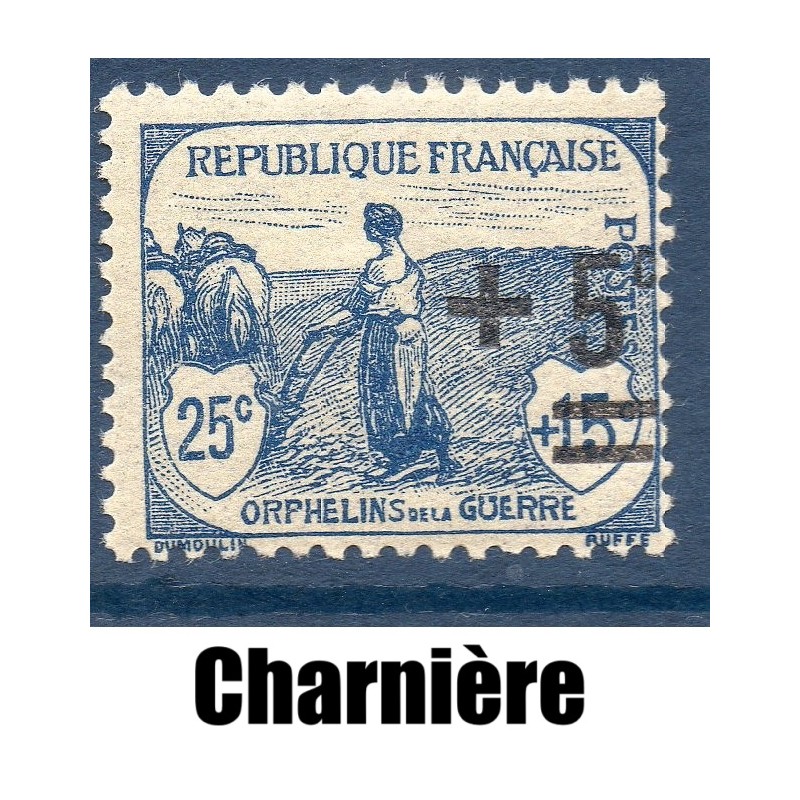 Timbre France Yvert No 165 Orphelins de la guerre surchargé neuf * sur charnière