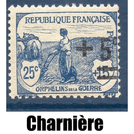 Timbre France Yvert No 165 Orphelins de la guerre surchargé neuf * sur charnière