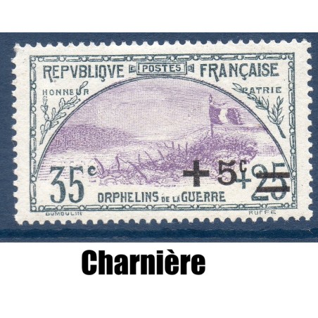 Timbre France Yvert No 166 Orphelins de la guerre surchargé neuf * sur charnière