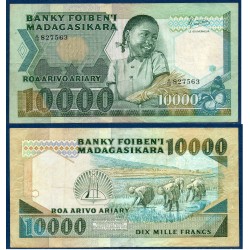 Madagascar P.70b, TB Billet de 10000 Francs - 2000 ariary 1987 Riz