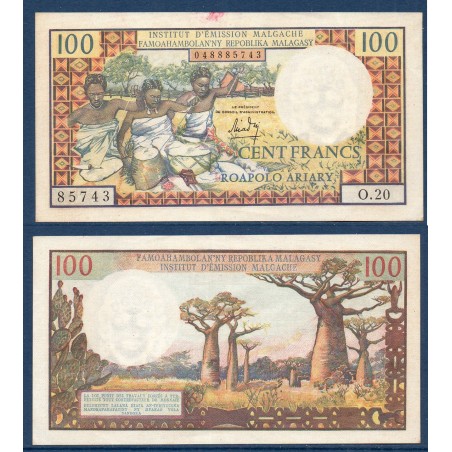 Madagascar P.57a, TTB Billet de 100 francs 1966 Baobabs