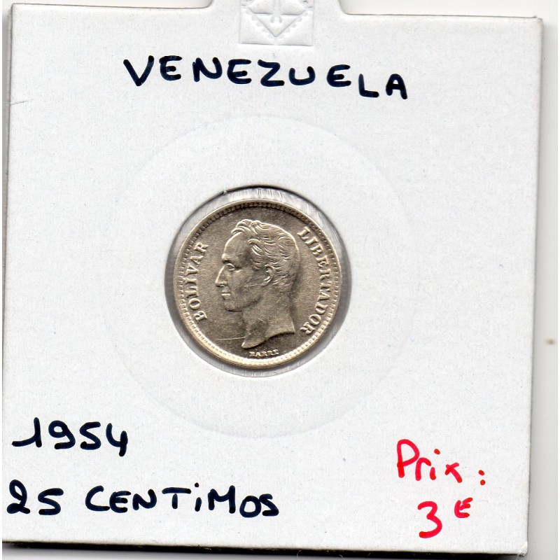 Venezuela 25 centimos 1954 Spl, KM.Y35 Simon Bolivar