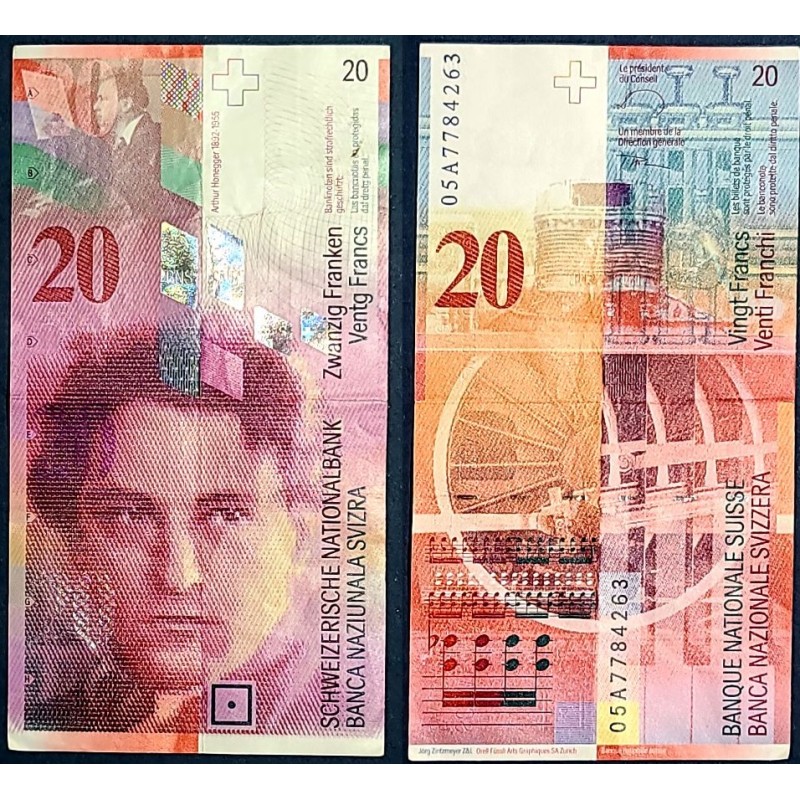 Suisse P.69d, TTB Billet de 20 Francs 2005 Arthur Honegger