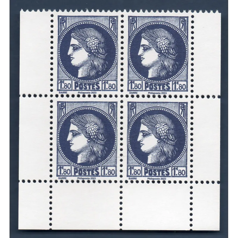 Timbres France 5736 Type Cérès Typographiée Bleu Neuf Bloc de 4