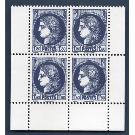 Timbres France 5736 Type Cérès Typographiée Bleu Neuf Bloc de 4