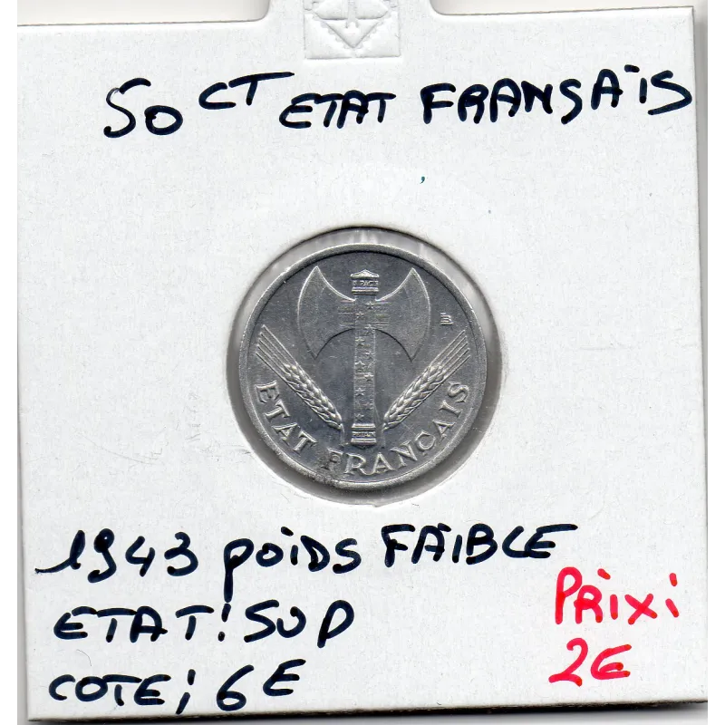 50 centimes Francisque Bazor - 1943 Légère - Sup - F.196/2