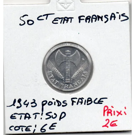 50 centimes Francisque Bazor - 1943 Légère - Sup - F.196/2