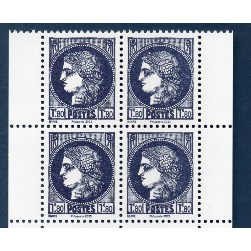 Timbres France 5739 Type Cérès Typographiée Bleu Neuf Bloc de 4