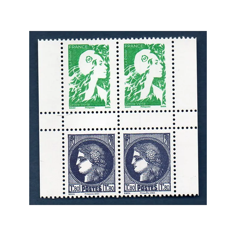 Timbres France 5739-5730 Type Cérès Marianne de l'Avenir Neuf Bloc de 4