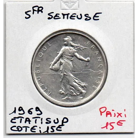 5 francs Semeuse Argent 1969 Sup, France pièce de monnaie