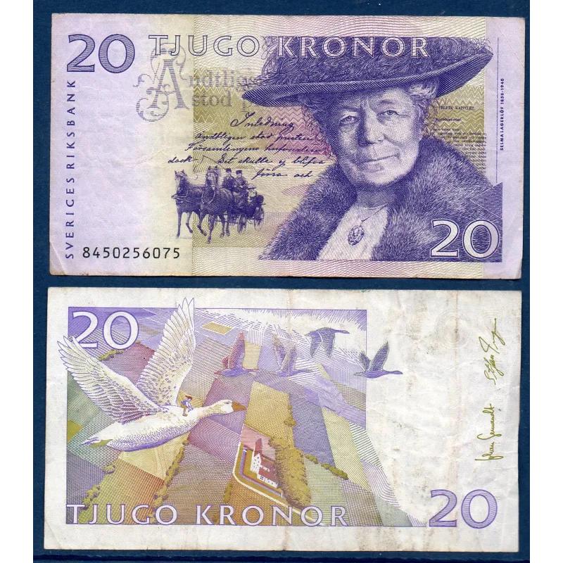 Suède Pick N°63a, TB Billet de 20 Kronor 1997-2001 Selma Lagerlof