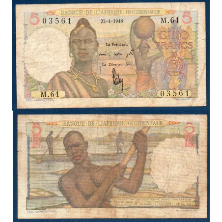 AOF P.36a, TB Billet de 5 Francs 27.12.1948 pirogue