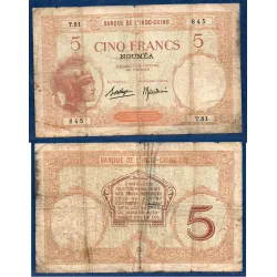 Nouvelle Calédonie P.36b, B Billet de 5 Francs 1926 Minerve