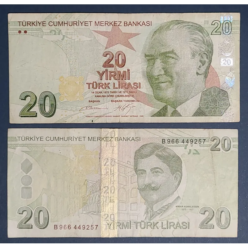 Turquie P.224b, TB Billet de 20 Lira 2009 Kemaleddin