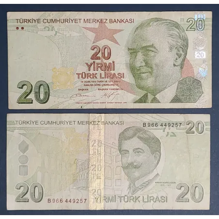 Turquie P.224b, TB Billet de 20 Lira 2009 Kemaleddin