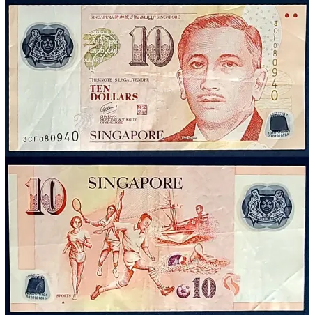 Singapour P.48d, TTB Billet de 10 Dollars 2005-2024 Football