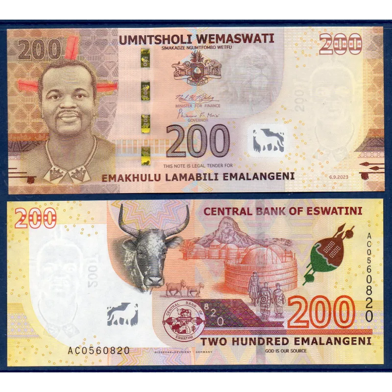 Swaziland P.45, Neuf, Billet de 200 emalangénie 2010 Zebu