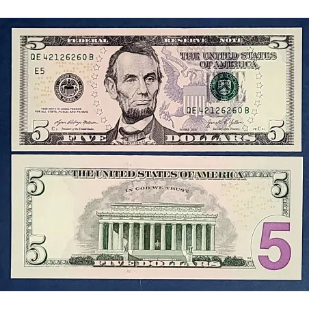 Etats Unis P.551 Neuf Richmond, Billet de 5 Dollars 2021 série E