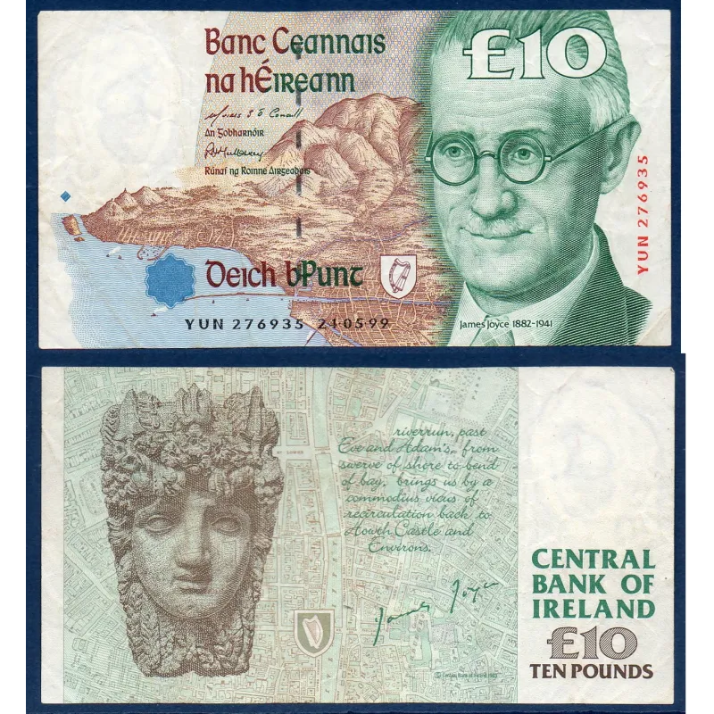 Irlande P.76b, TTB Billet de 10 livres 1995-1999 James Joyce