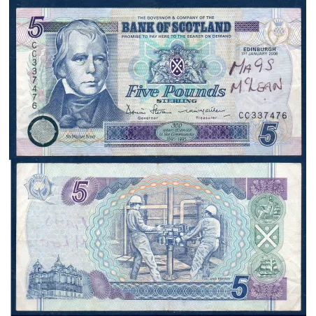 Ecosse P.119e, TTB ecrit Billet de 5 pounds 2006 Walter Scott