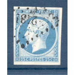 Timbre France Yvert No 15d Empire 25c Bleu clair Oblitéré petits chiffres