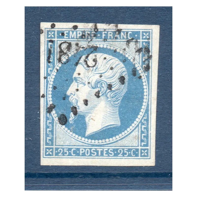 Timbre France Yvert No 15d Empire 25c Bleu clair Oblitéré petits chiffres